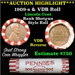 ***Auction Highlight*** Lincoln Wheat cent 1c orig roll, 1909-s on one end, VDB rev other end, WOW!