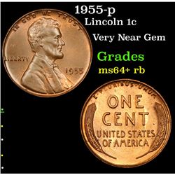 1955-p Lincoln Cent 1c Grades Choice+ Unc RB