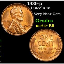 1939-p Lincoln Cent 1c Grades Choice+ Unc RB