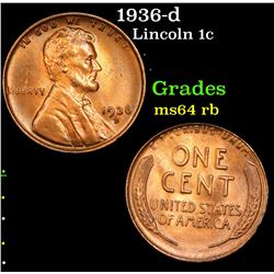 1936-d Lincoln Cent 1c Grades Choice Unc RB