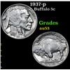 Image 1 : 1937-p Buffalo Nickel 5c Grades Select AU