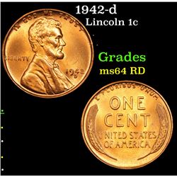 1942-d Lincoln Cent 1c Grades Gem Unc Red