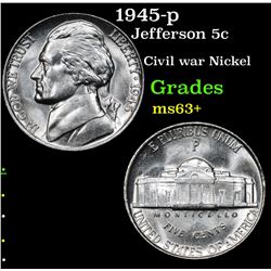 1945-p Jefferson Nickel 5c Grades Select+ Unc