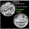 Image 1 : 1945-p Jefferson Nickel 5c Grades Select+ Unc