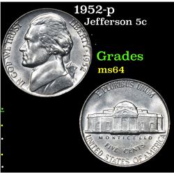 1952-p Jefferson Nickel 5c Grades Choice Unc