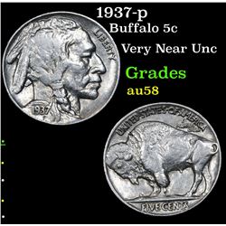 1937-p Buffalo Nickel 5c Grades Choice AU/BU Slider