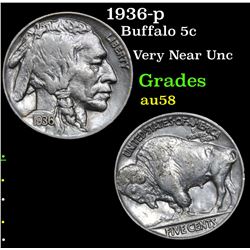 1936-p Buffalo Nickel 5c Grades Choice AU/BU Slider