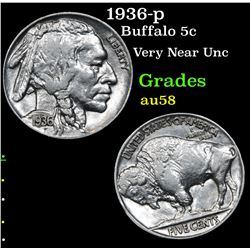 1936-p Buffalo Nickel 5c Grades Choice AU/BU Slider