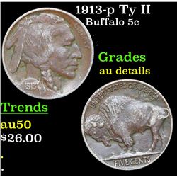 1913-p Ty II Buffalo Nickel 5c Grades AU Details