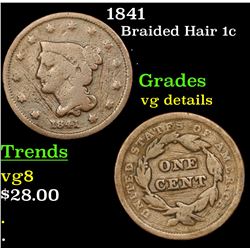 1841 Braided Hair Large Cent 1c Grades vg details