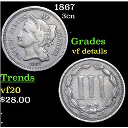 1867 Three Cent Copper Nickel 3cn Grades vf details