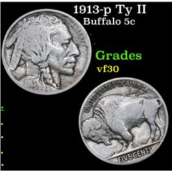 1913-p Ty II Buffalo Nickel 5c Grades vf++