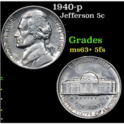 1940-p Jefferson Nickel 5c Grades Select Unc+ 5fs