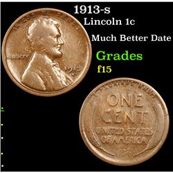 1913-s Lincoln Cent 1c Grades f+