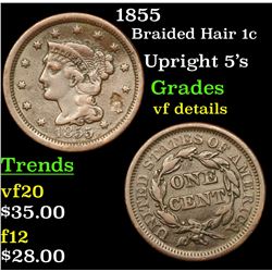 1855 Braided Hair Large Cent 1c Grades vf details