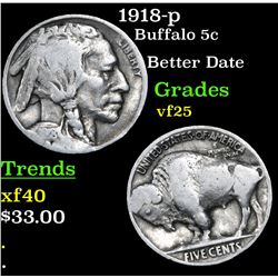 1918-p Buffalo Nickel 5c Grades vf