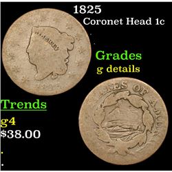 1825 Coronet Head Large Cent 1c Grades g details
