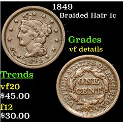 1849 Braided Hair Large Cent 1c Grades vf details
