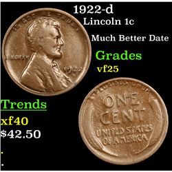 1922-d Lincoln Cent 1c Grades vf+