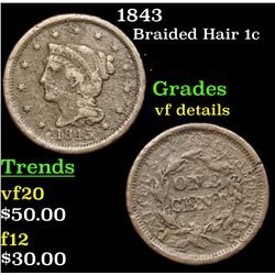 1843 Braided Hair Large Cent 1c Grades vf details