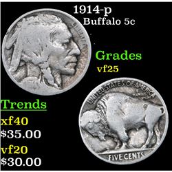 1914-p Buffalo Nickel 5c Grades vf+
