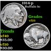 Image 1 : 1914-p Buffalo Nickel 5c Grades vf+
