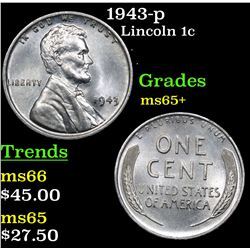 1943-p Lincoln Cent 1c Grades GEM+ Unc