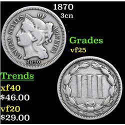 1870 Three Cent Copper Nickel 3cn Grades vf+