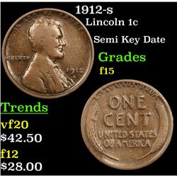 1912-s Lincoln Cent 1c Grades f+