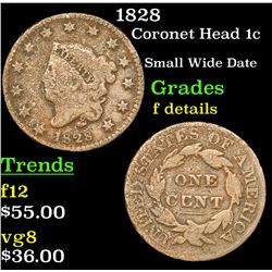 1828 Coronet Head Large Cent 1c Grades f details