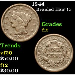 1844 Braided Hair Large Cent 1c Grades f+