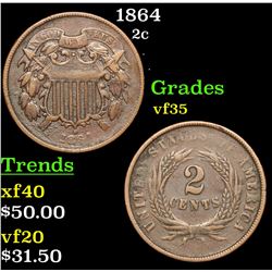 1864 Two Cent Piece 2c Grades vf++