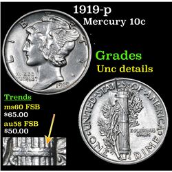 1919-p Mercury Dime 10c Grades Unc Details