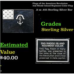 Flags of the American Revolution 2nd Rhode Island Regiment Color Flag .8 oz .925 Sterling Silver Bar