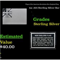 Flags of the American Revolution New England Flag 1oz .925 Sterling Silver Bar Grades