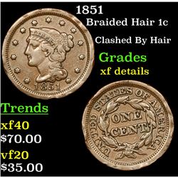 1851 Braided Hair Large Cent 1c Grades xf details