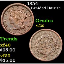 1854 Braided Hair Large Cent 1c Grades vf++