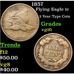 1857 Flying Eagle Cent 1c Grades vg+