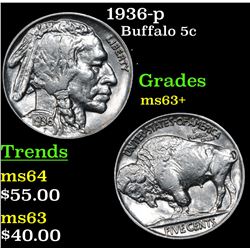 1936-p Buffalo Nickel 5c Grades Select+ Unc