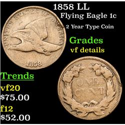 1858 LL Flying Eagle Cent 1c Grades vf details