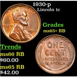 1930-p Lincoln Cent 1c Grades Gem+ Unc RB
