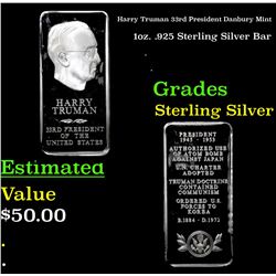 Harry Truman 33rd President Danbury Mint 1oz. .925 Sterling Silver Bar Grades
