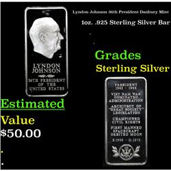 Lyndon Johnson 36th President Danbury Mint 1oz. .925 Sterling Silver Bar Grades