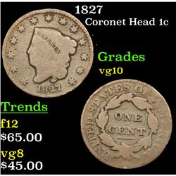 1827 Coronet Head Large Cent 1c Grades vg+