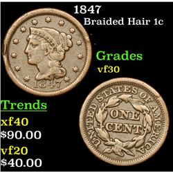 1847 Braided Hair Large Cent 1c Grades vf++