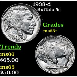 1938-d Buffalo Nickel 5c Grades GEM+ Unc