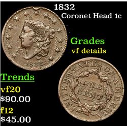 1832 Coronet Head Large Cent 1c Grades vf details