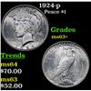 Image 1 : 1924-p Peace Dollar $1 Grades Select+ Unc