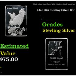 Rhode Island State Flower & Bird Violet & Rhode Island Red 1.4oz .925 Sterling Silver Bar Grades