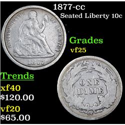 1877-cc Seated Liberty Dime 10c Grades vf+